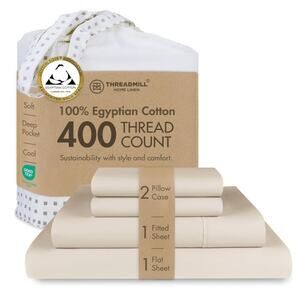 Threadmill 100% Egyptian Cotton Queen Sheet Set 400TC Sateen Beige New